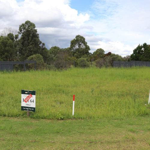 One of the completed lots sold off the plan