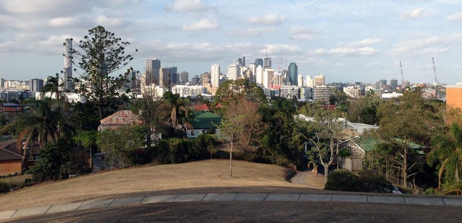 Panormic view of Brisbane city from hill