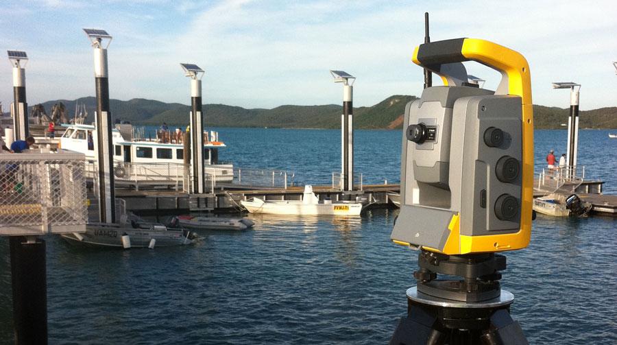 Surveying a pontoon in Moreton Bay marina