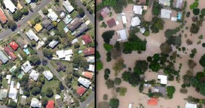 Map of before and after Brisbane floods